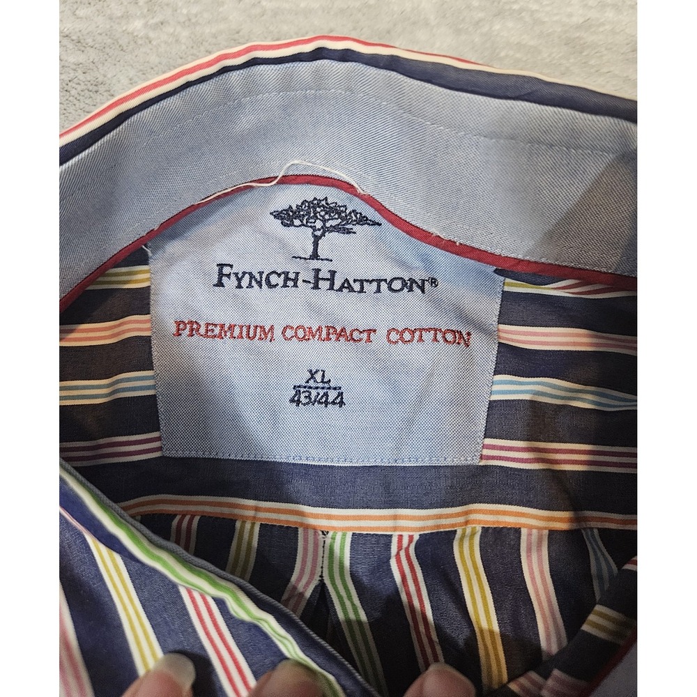 Fynch-Hatton Shirt Men's XL 43/44 Color Striped Supersoft Cotton Button Down